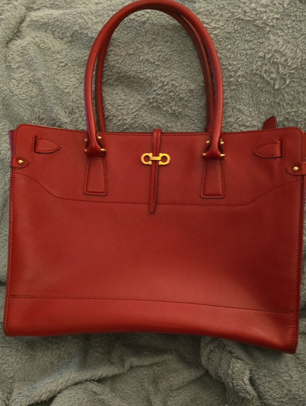 Salvatore Ferragamo Red Leather Tote with Gold Hardware